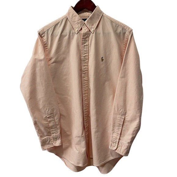 Ralph Lauren Men's Vintage Pink White Stripe Classic Fit Cotton Size 16 32/33 - Picture 3 of 9